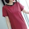Women Casual Striped Middle Dress Short Sleeve Loose Round Neck Summer Lightweight Comfortable Office Beach Dress