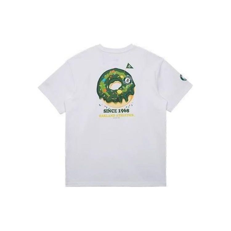 New Era SS24 MLB Oakland Athletics Футболка с коротким рукавом и круглым вырезом с принтом в виде пончиков Унисекс Топы Белый 14148847