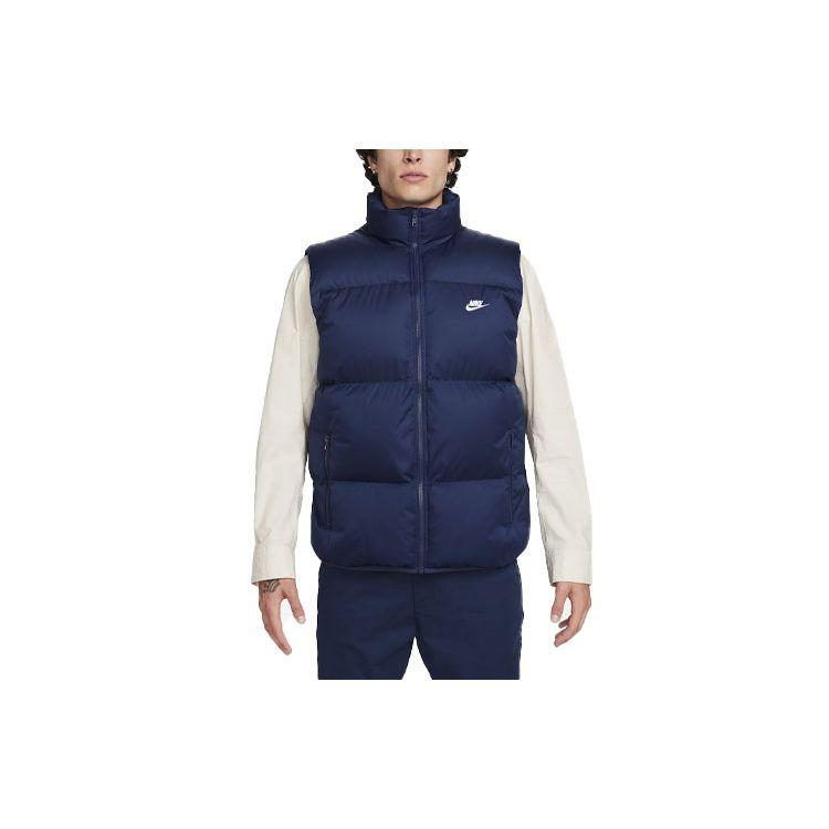 Nike Спортивная одежда Club Primaloft Однотонный логотип Воротник-стойка Жилет на молнии Мужской жилет Полуночно-темно-синий FB7373-410