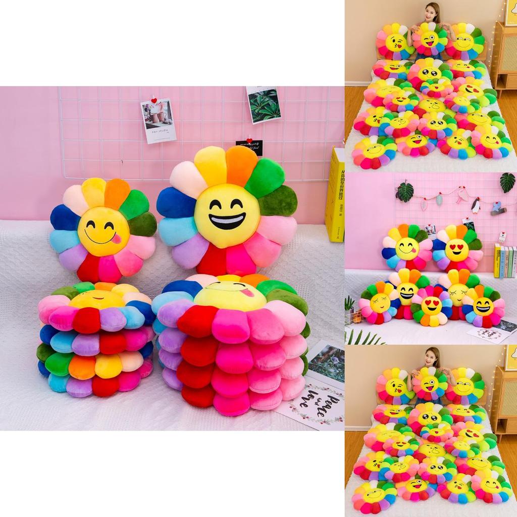 Красочная плюшевая подушка в виде подсолнуха, подушка со смайликом, ультрамягкий короткий плюш, ПП хлопок