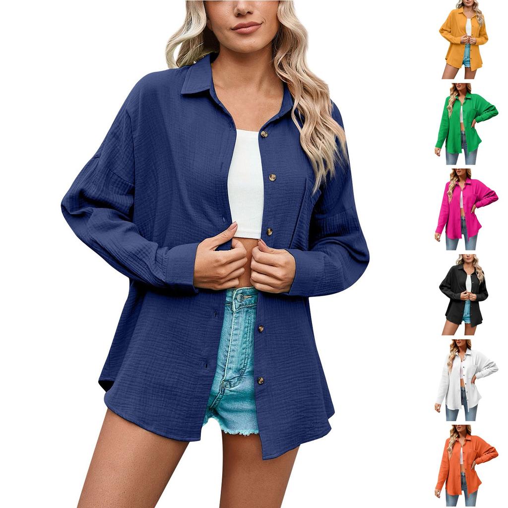 Women's Spring And Autumn Women's Casual V-neck Long-sleeved Button-up Shirt