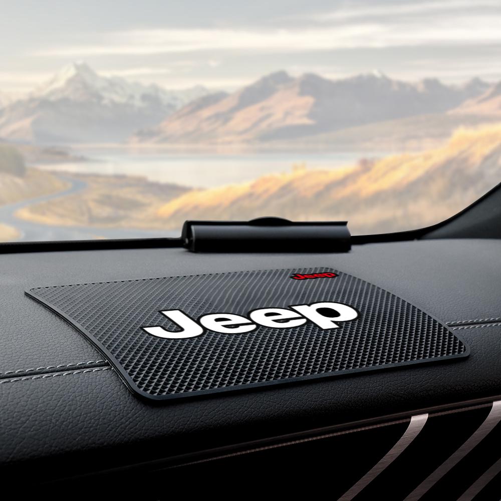 Car Logo Anti Slip Pad Auto Interior Earphone Phone Non Slip Mat Accessory For Jeep Grand Cherokee Wrangler JK Gladiator Compass AJO1