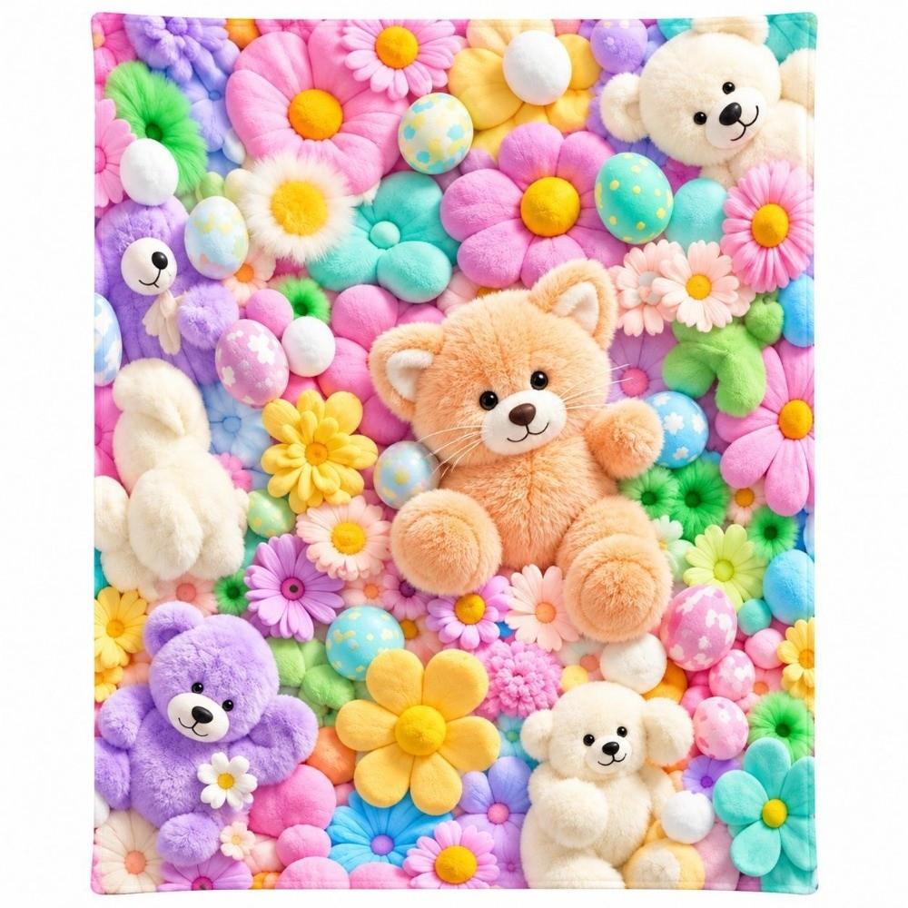 Flannel Bear Pastel Blanket Soft Nap Blanket Cute Throw Blanket All-Season