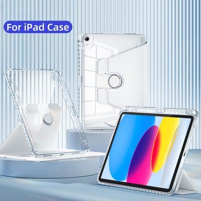 Прозрачный кожаный чехол для iPad Чехол для iPad Air 5, 4, 10,9, 10th Pro 12,9, 4, 5, 6, 11, 2, 3, 4, iPad 10,2, 7, 8, 9, 10,5, 9,7, вращающийся на 360° чехол