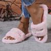 Fashion Slippers Women Basic Daily Flat Low Heels Leisure Women Shoes Slip On Fur Plush String Bead Pearl Winter Shoes Plus Size