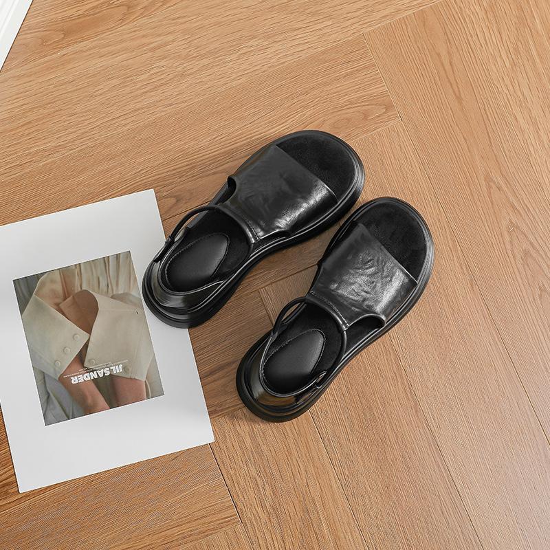 Место! Маленькие сандалии на толстой подошве, увеличивающие рост, в стиле ретро, кэжуал, с открытым носком, женские, летняя мода, универсальные, римские женские туфли