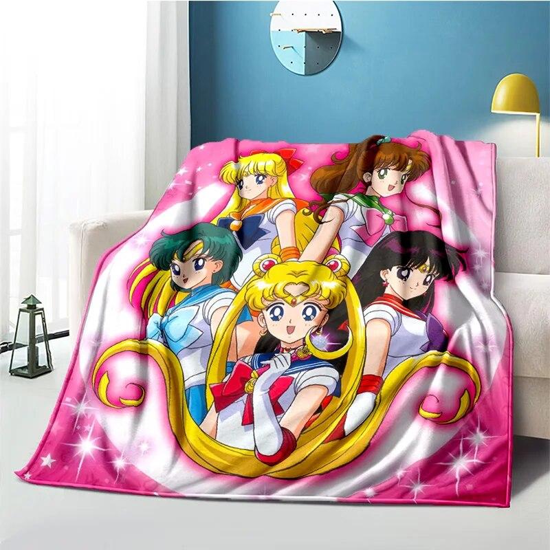 Cute Japanese Cartoon Plush S-Sailor Moons Blanket Light Four Seasons Family Light Sheet Sofa Cover Travel Warm Blanket