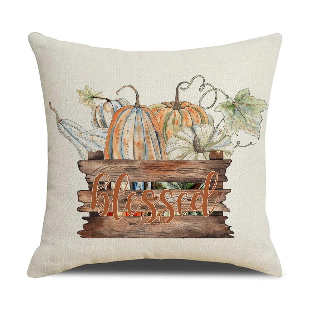 Autumn Thanksgiving Pillow Cases Cotton Linen Cushion Case Pumpkin Cushion Cover Fall Farmhouse Home Party Decor Pillow Cover