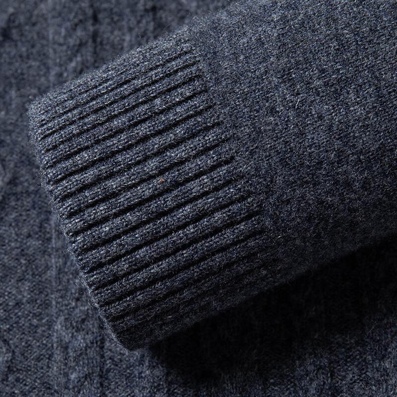 Hengyuanxiang Men's 100% Pure Wool Thickened Mock Neck Pullover Sweater