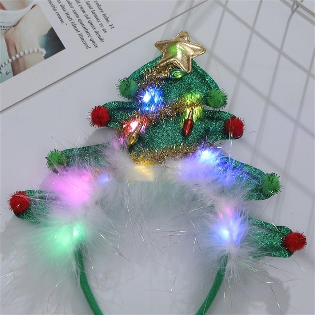 Christmas Tree Headband with LED Lights Festive Party Hair Accessory for Adults and Kids Costume Cosplay Props