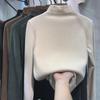 Women's Autumn/Winter Korean Style Velvet Bottoming Shirt, Half-High Collar, Thickened Long-Sleeve T-Shirt