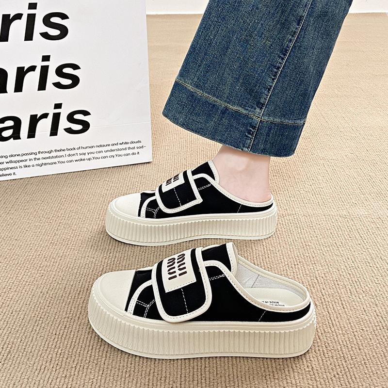 CRLAYDK Модные женские парусиновые мюли слипоны повседневные лоферы на платформе без задника удобная обувь женские праздничные прогулочные шлепанцы