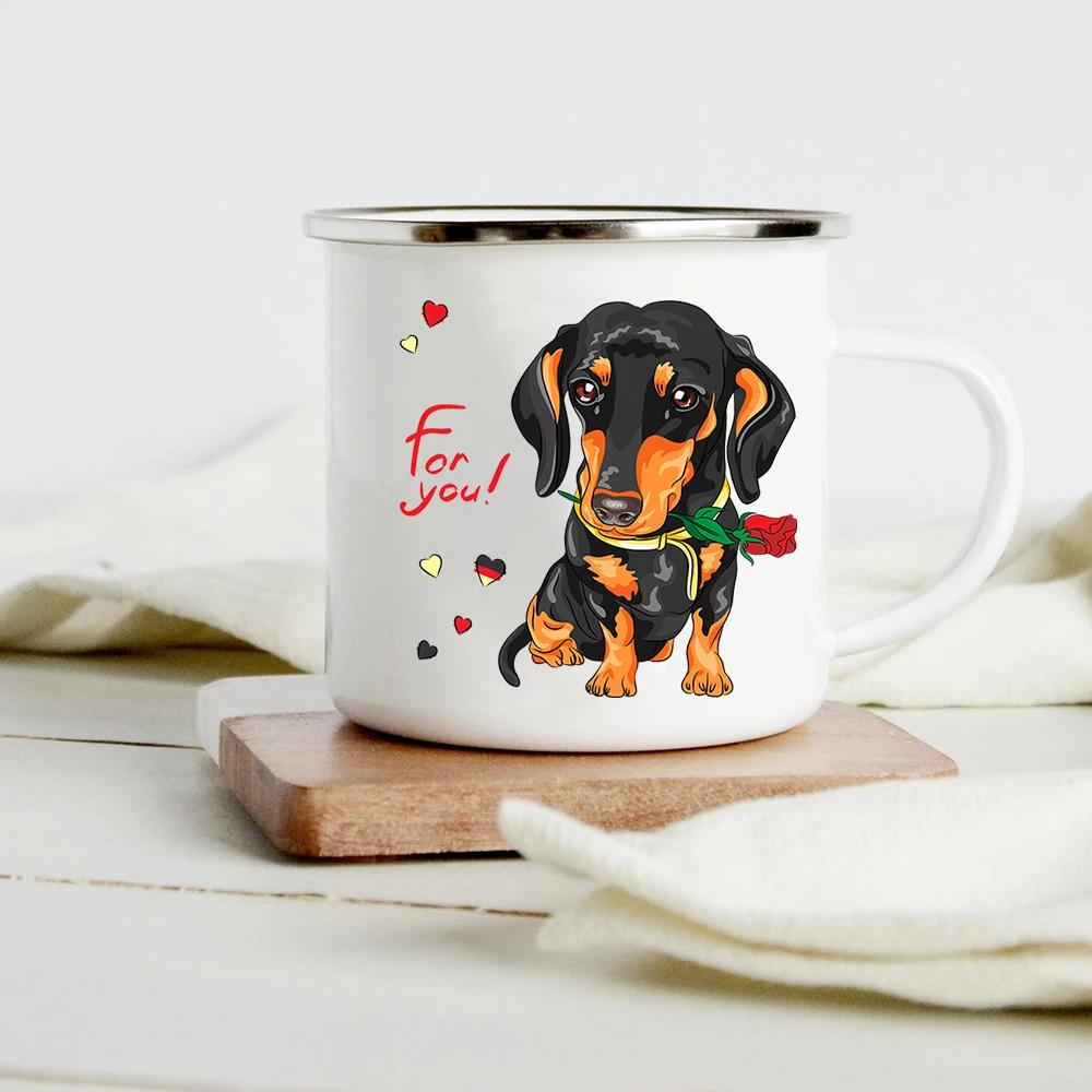 Peace Love Dogs Print Креативные эмалевые кофейные кружки с изображением мультяшных такс Собачьи лапки для вечеринок Пиво Сок Молоко Чашки Подарки на день рождения другу