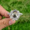 Sterling Silver Oval Pyrite Stone Wife Flower Unique Bezel Trendy Statement Ring