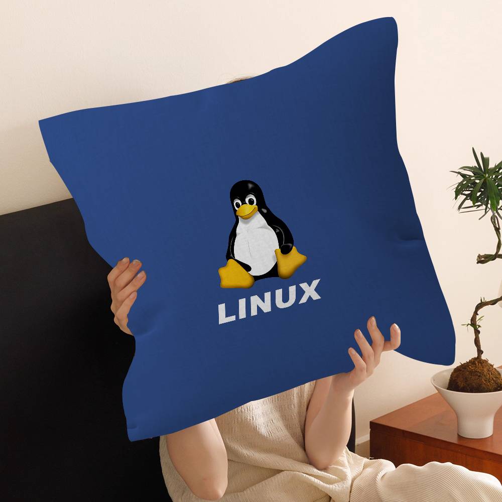 Подушка с принтом пингвина Tux из операционной системы Linux. Наволочка для спальни и гостиной. Декоративная наволочка для дивана.