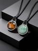Стильная Винтажная Зеленая Натуральный Камень Тигровый Глаз Круглый Подвеска Ожерелье Регулируемая Веревочная Цепь Ювелирные Изделия из Нержавеющей Стали для Мужчин Подарок