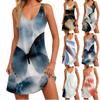 Women's Casual Striped (Gradient) Printed Summer Bohemian Beach Dress With Pockets V-Neck Vest Dress