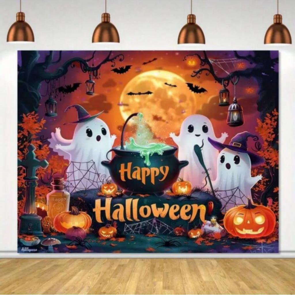 1 шт. Милый страшный фон для Хэллоуинской вечеринки Призрак Тыква Череп для украшения Хэллоуинской вечеринки Пылезащитный баннер Фотофон