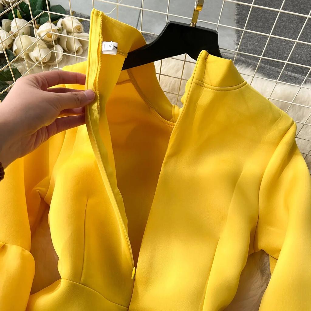 Милое стильное женское платье с бантом на шнуровке и фонариком с длинными рукавами, однотонные платья с высокой талией, осень-зима 2024, новинка 2024 г.