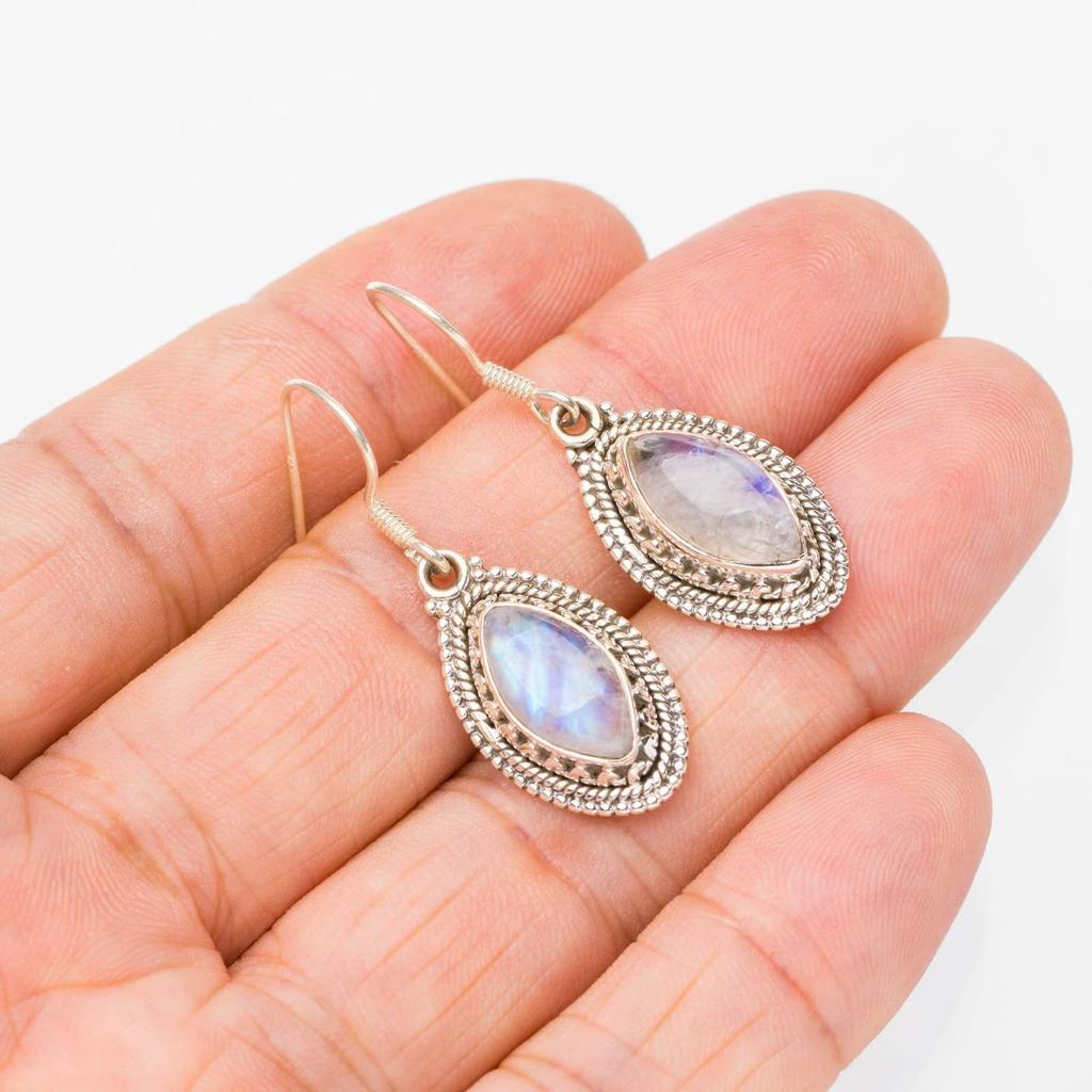 STARGEMS ® Серьги ручной работы из стерлингового серебра 925 пробы с натуральным лунным камнем 1,5 дюйма E5644
