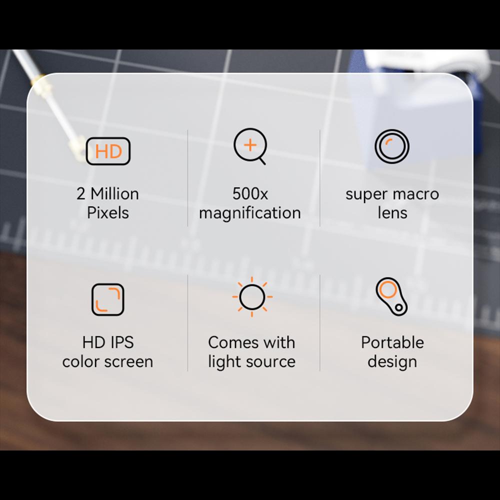 2.0inch Digital Handheld Microscope 1080P 500X Video Coin Microscope with Magnifying Glass and 8