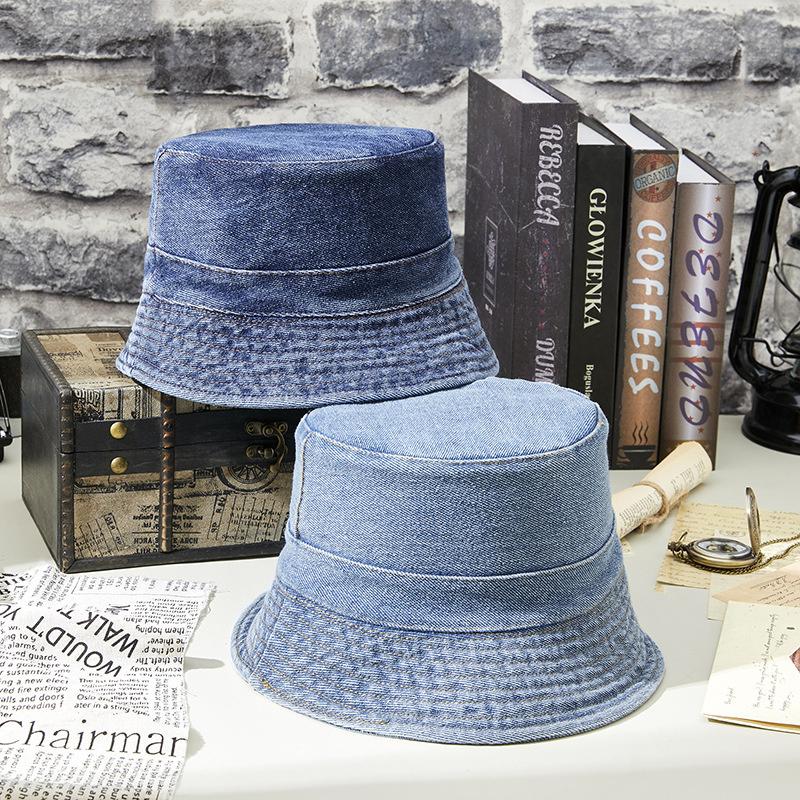 2023 Hight Quality Denim Wash Flat Top Bucket Hats Lady Leisure Sun Cap Man Outdoors Fisherman Hat 56-59cm