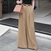 Women Loose Back Elastic Waist Solid Color Casual Long Pants