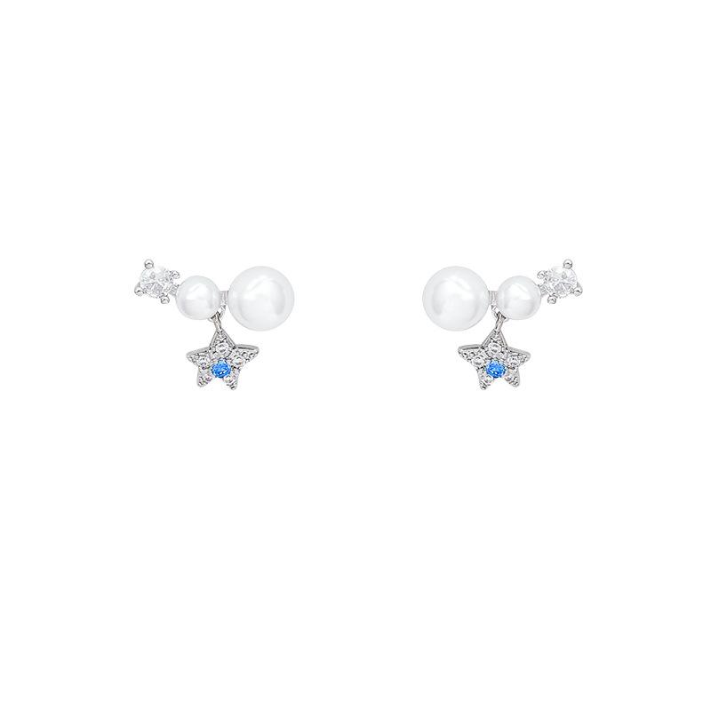 Korean micro-inlaid zirconium pearl pentagram earrings women's niche design temperament earrings new ear jewelry
