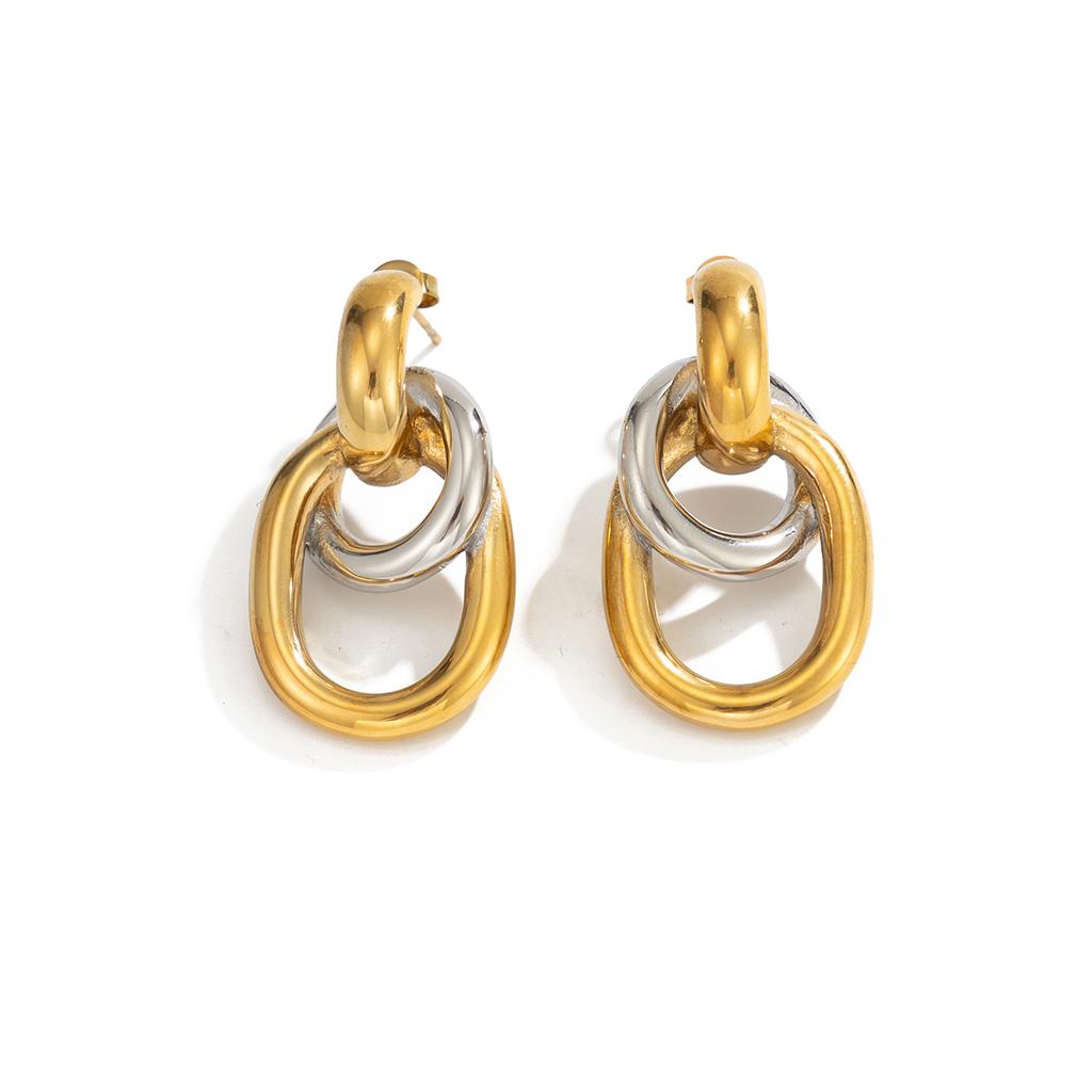 Salircon Trendy Hollow Double Ring Stainless Steel Earrings Women High Quality Waterproof Daily Piercing Ear Accessories Jewelry