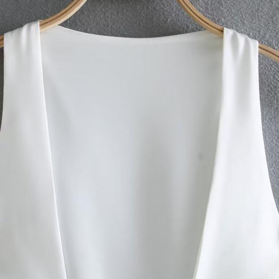 Women Summer Vest Round Neck Sleeveless Backless Smooth Satin Texture Vest Top with Bow Tie Closure Tank Tops