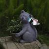Solar Powered Decorative Animal Planter Creative Cat Artwork Flower Pot with Light Desktop Cat Flowerpot for Cabinet Backyard