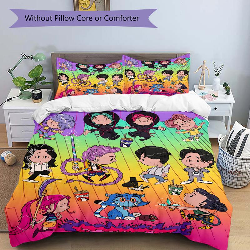 3pcs Colorful Cartoon Characters Bedding Set, Includes One Quilt Cover and Two Pillowcases, Bedroom and Guest Room Decoration. T72301133