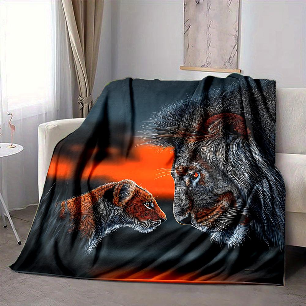 1pc Lion, Sunset Blanket Lightweight Blanket Throw Blanket For Sofa, Bed, Travel, Camping, Livingroom, Office, Couch, Chair yy251010049