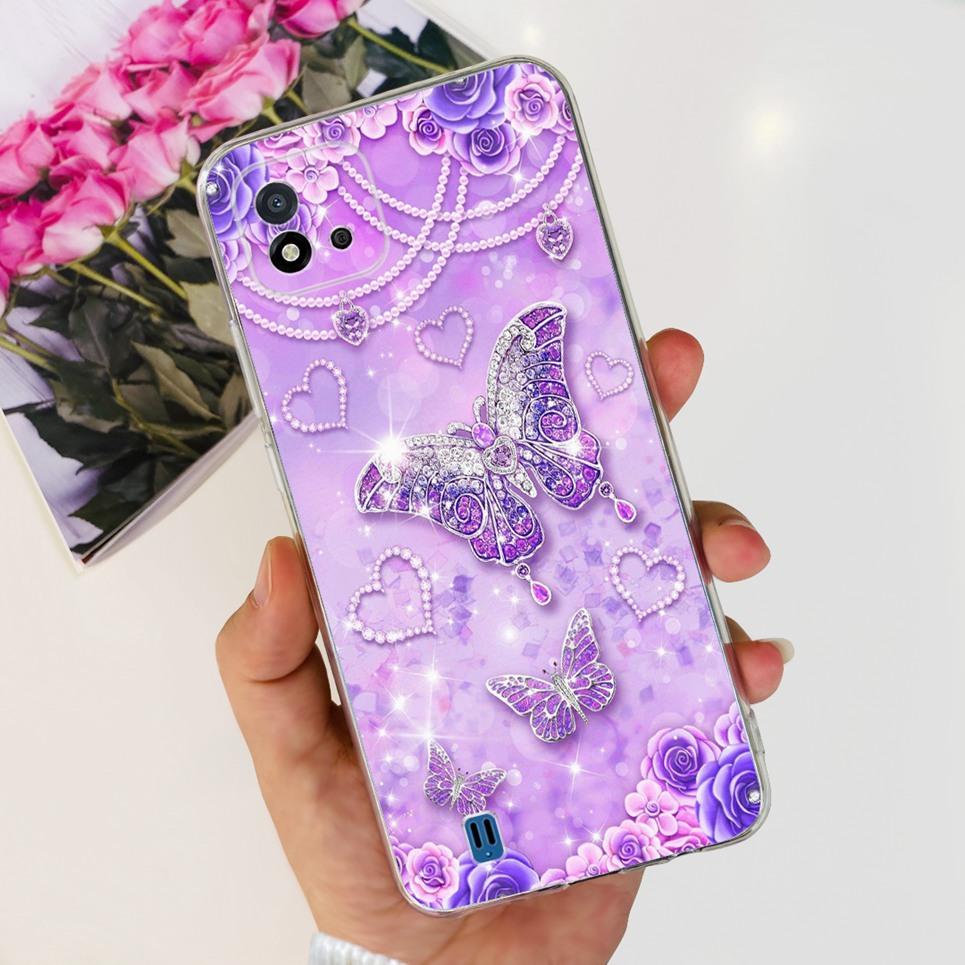 Women Fashion Butterfly Flower Coque Shell For Realme C11 2021 RMX3231 Realme C20 RMX3061 Back Cover Clear Soft TPU Coques Etui