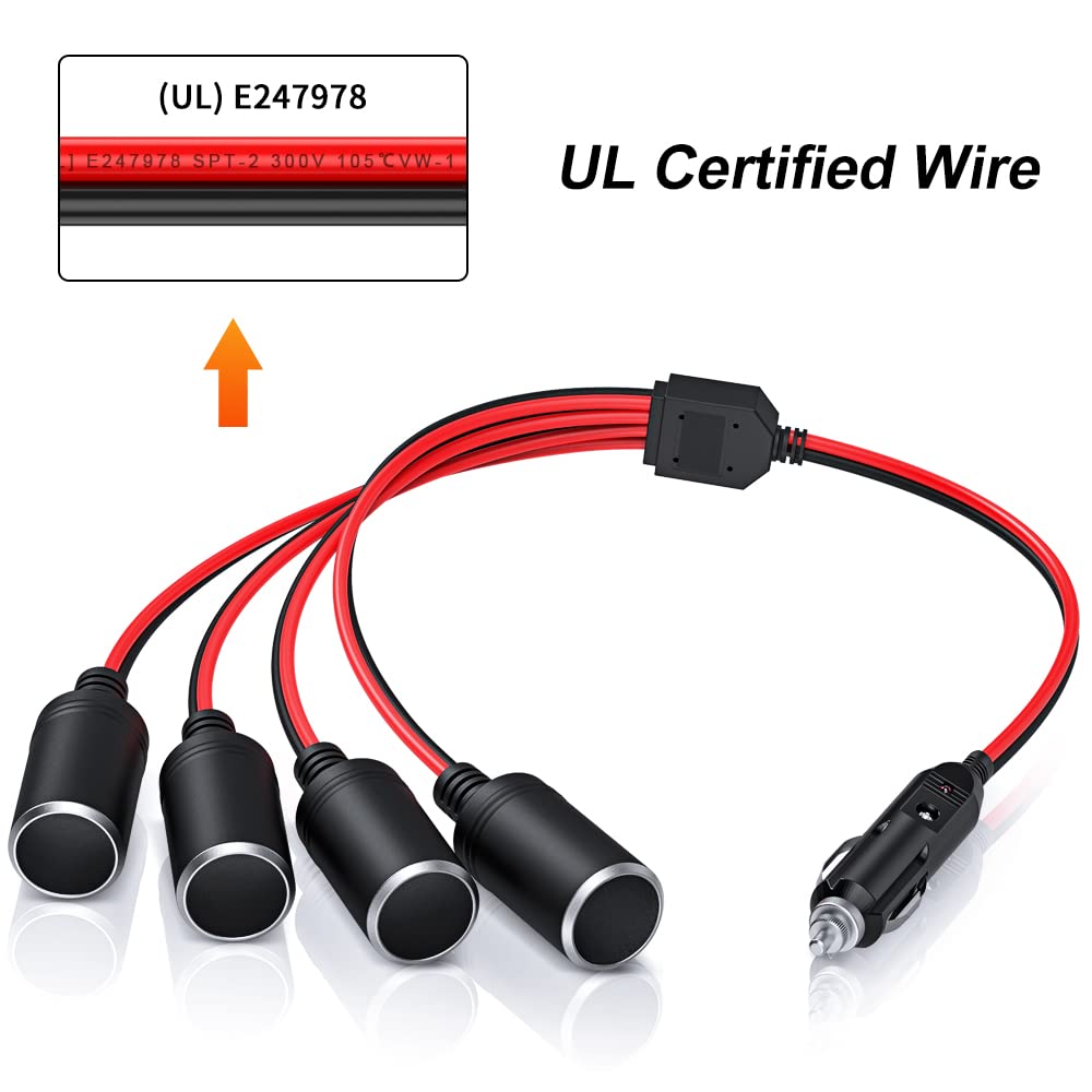 16AWG 1 к 4 автомобильный разветвитель розетки адаптер питания зарядное устройство порт 12 В/24 В удлинитель кабель