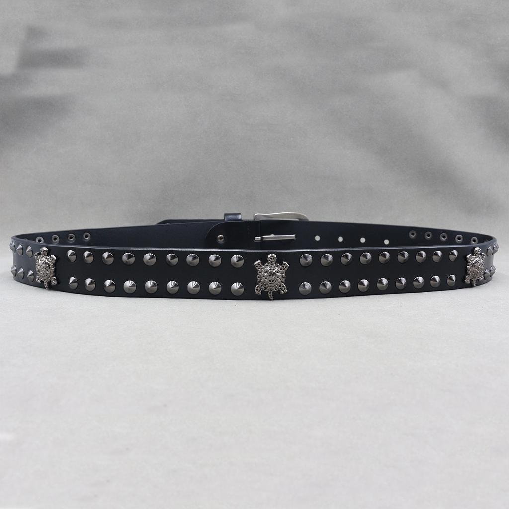 Ремень Turtle Rivets из натуральной коровьей кожи в нейтральном стиле для мужчин и женщин, придающий индивидуальность.