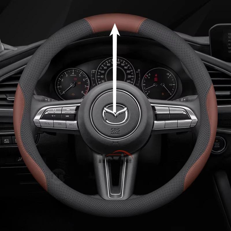 For Mazda 2 3 5 6 CX5 CX7 CX30 CX50 CX60 CX90 CX9 RX8 MX5 BT50 Leather Car Steering Wheel Cover 38cm Interior Accessories