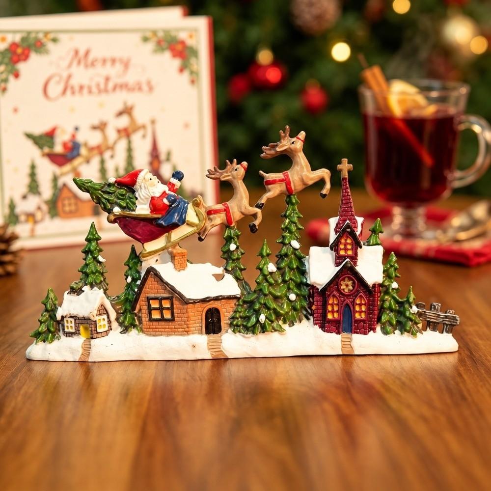PVC Christmas Village Figurine Winter Landscape Reindeer Tabletop Ornament Fireplace Decor