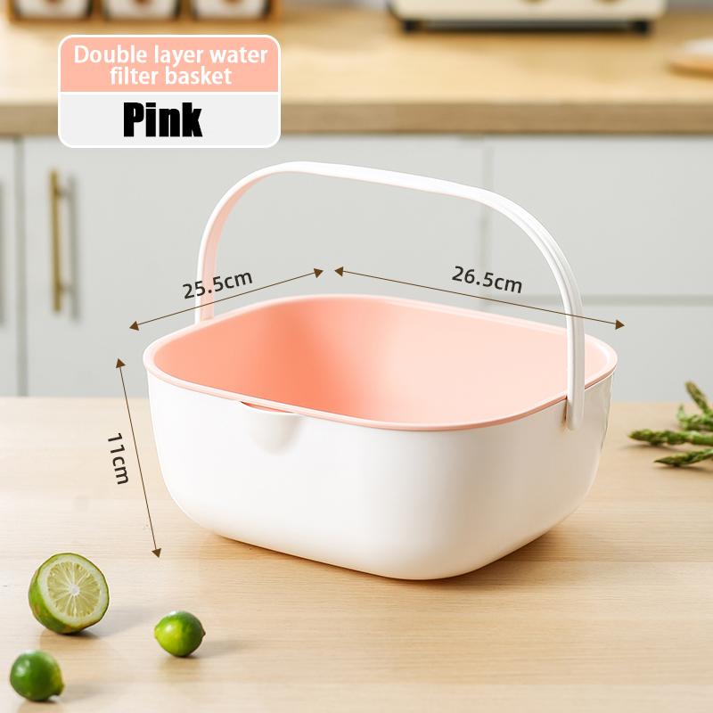 Handheld Double-layer Drainage Basket, Fruit and Vegetable Basket, Kitchen Storage Basket, Household Fruit Basket.