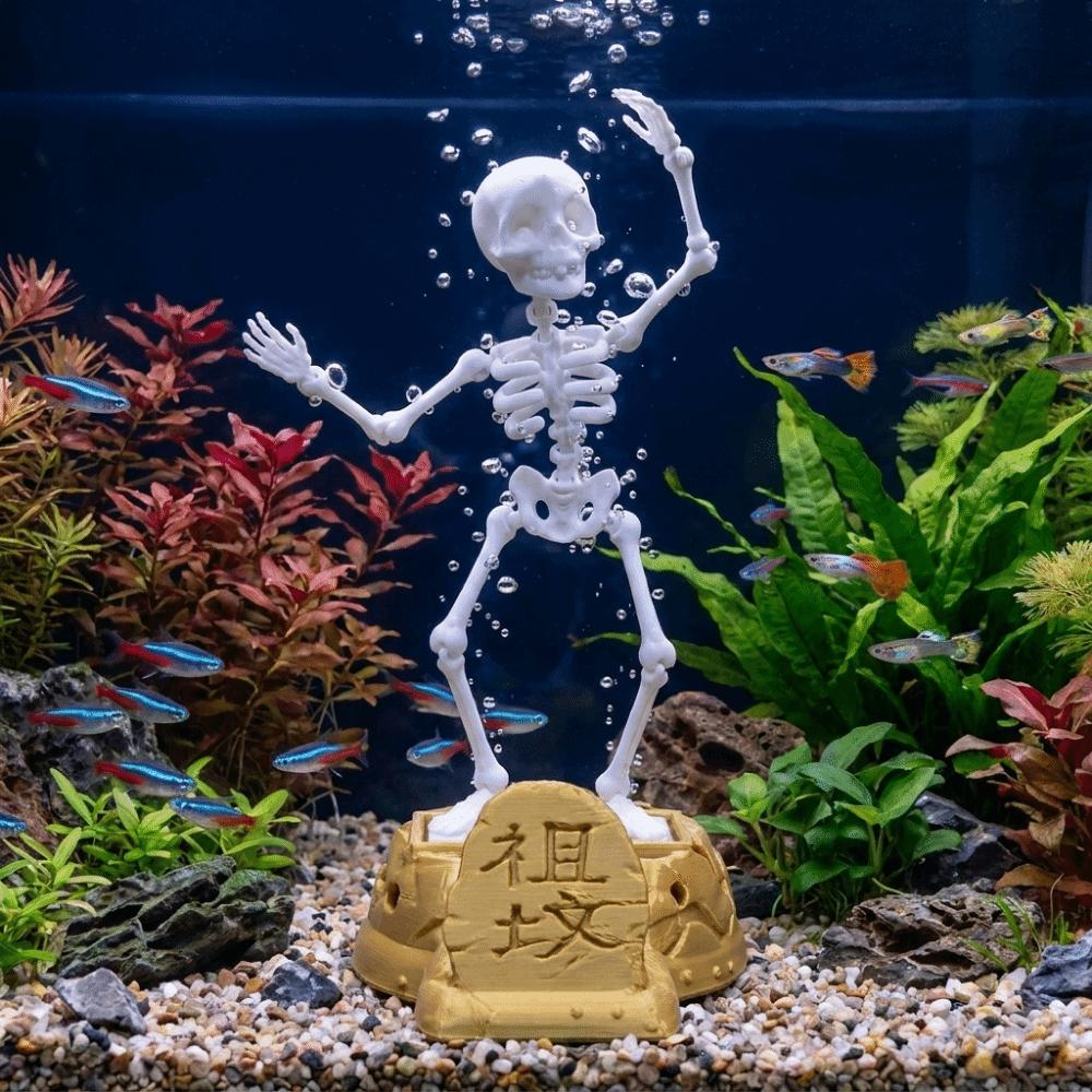 3D Printed Dancing Skeleton Aquarium Bubbler Plastic Water Dance Skull Aquarium Landscaping