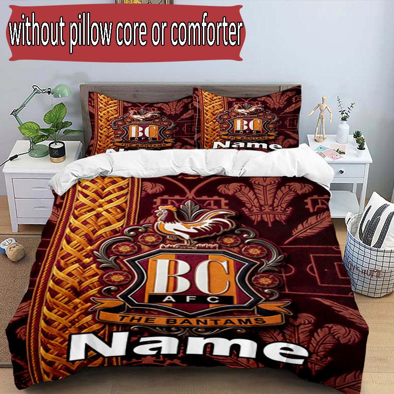 3pcs Duvet Cover Set (1*Duvet Cover + 2*Pillowcase, Without Core), Custom Name Bradford City AFC Pattern Bedding Set, Home Bedroom Decor Gift