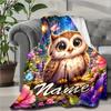 Custom Name Owl Theme Printed Blanket - Perfect for Couch, Bed, Travel & Outdoor Use | Machine Washable, Cozy & Durable.