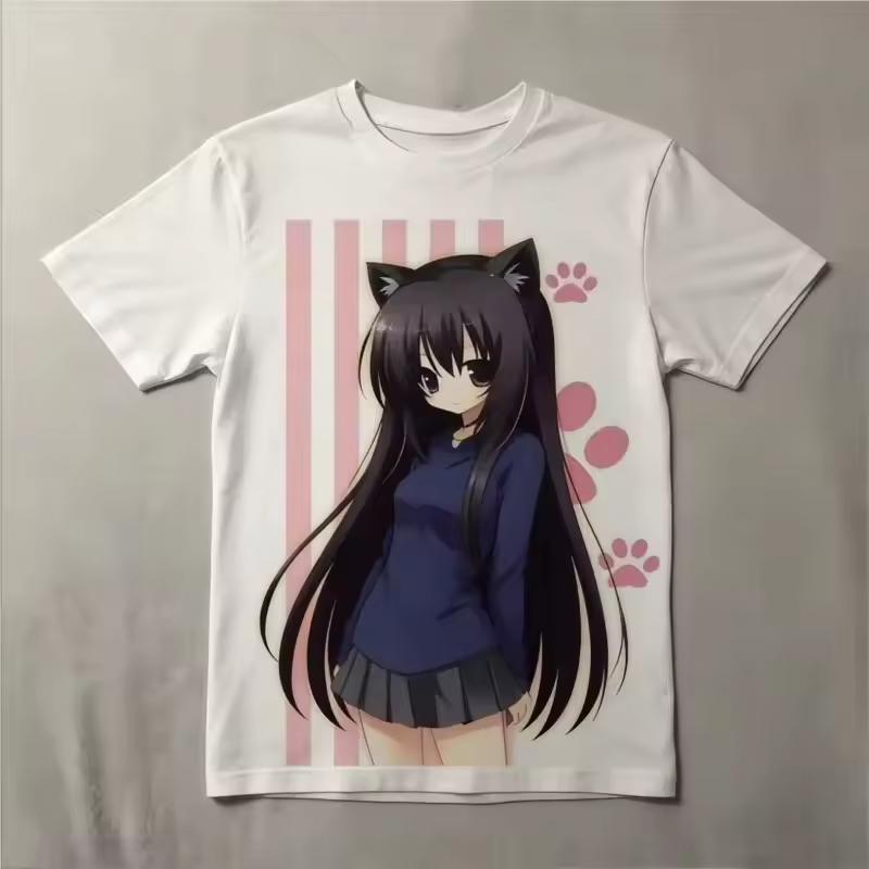Cute Y2K Graphic Tees for Women White Cartoon Print Kawaii Aesthetic Short Sleeve Summer Casual Cotton Loose Harajuku Top Korean