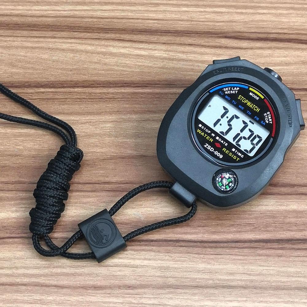 Professional LCD Sports Stopwatch Waterproof Training Timer Portable 24H Clock Watch