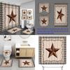 4-Piece Rustic Western Star Shower Curtain Set In Black, Beige, And Buffalo Plaid Pattern