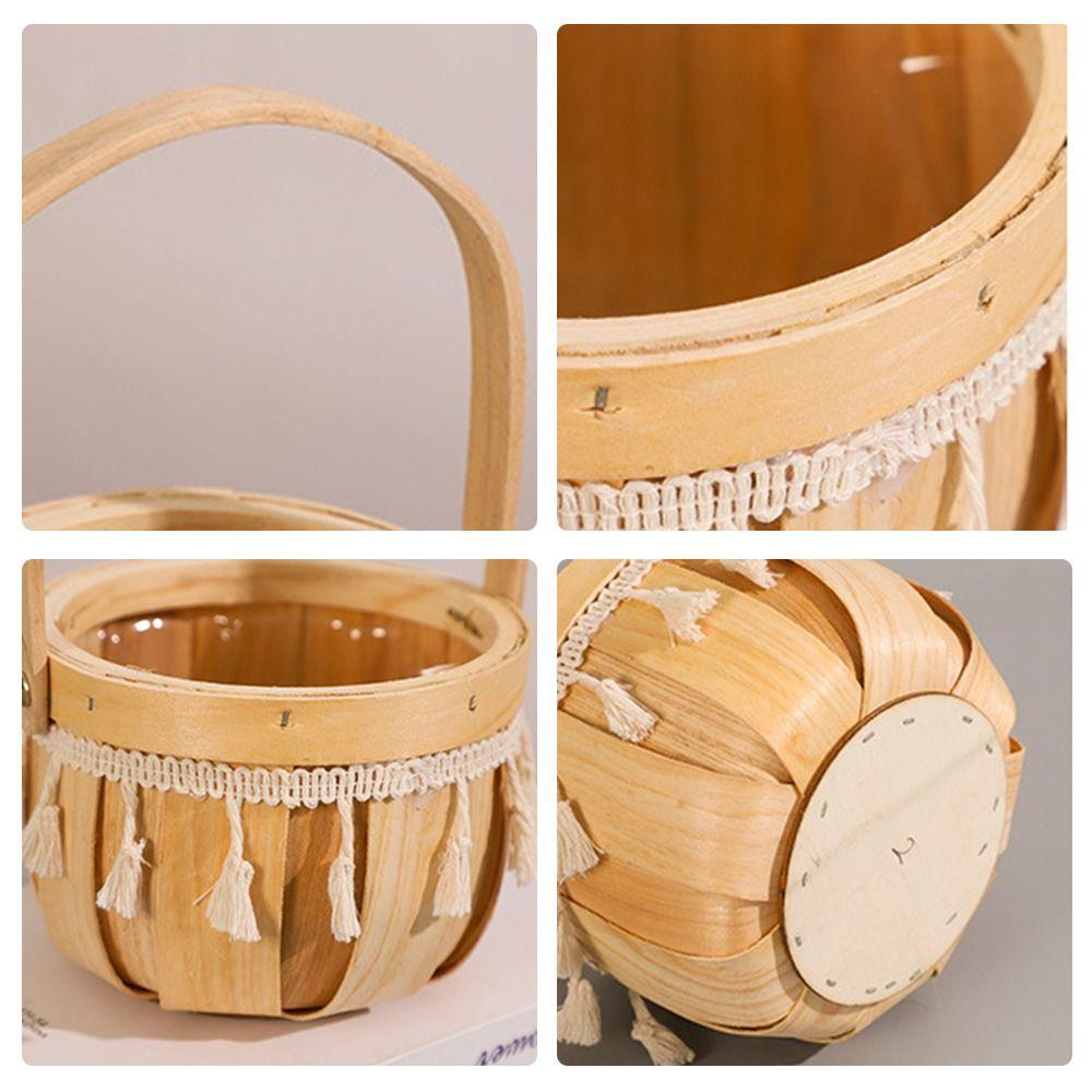 Lace Tassel Flower Arrangement Basket Wood Storage Baskets Creative Braid Flower Baskets Event