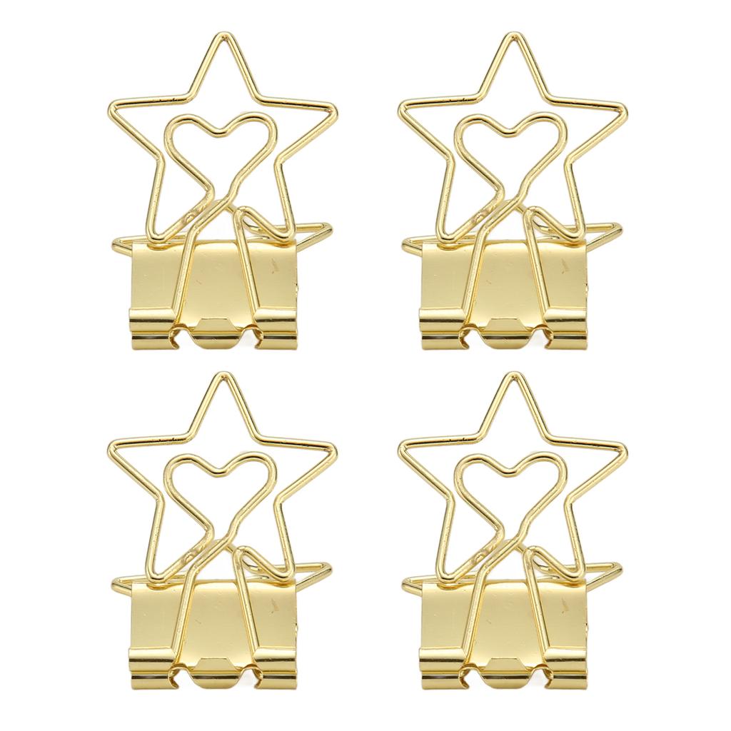 100 Pcs  Clips Star Shape Paper Clamps Hollow Long Tail Stationery Clip for School Office Gold