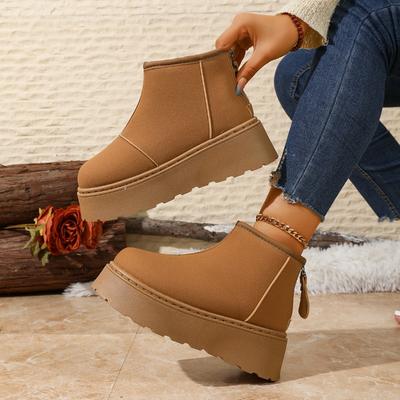 Зимние женские ботинки большого размера на толстой подошве, новые короткие ботинки на молнии сзади, женские бархатные теплые хлопковые ботинки