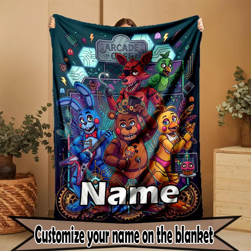 Custom Name Personalized Five Nights at Freddy's Print Blanket, Home Decor, Bedroom, Sofa, Camping, Couch, Gifts for Birthday Christmas