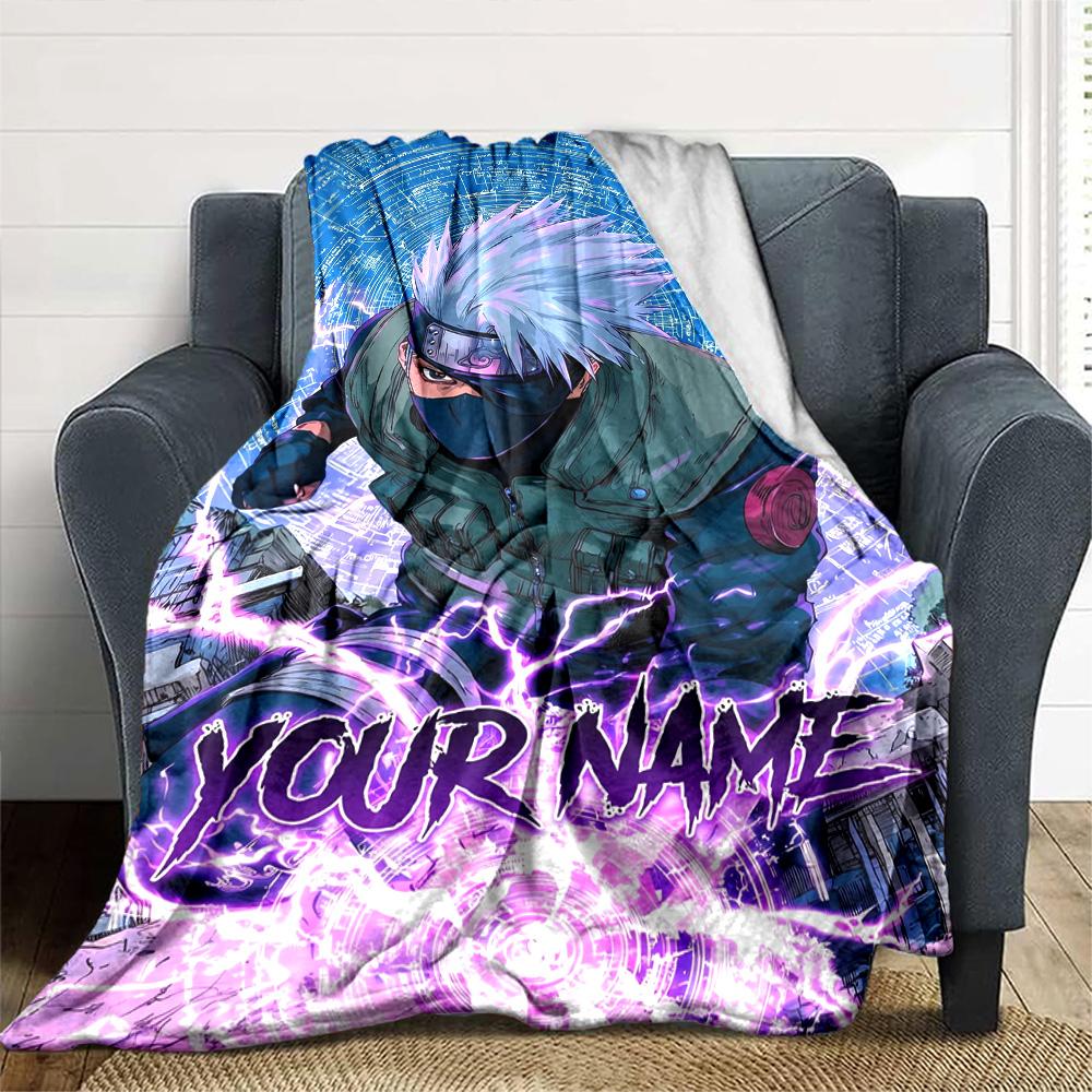 Naruto Character Customize Your Name Blanket Multi-purpose Personalized Blanket Soft Warm Cozy for Bed Livingroom Sofa Seaside Four Seasons Universal